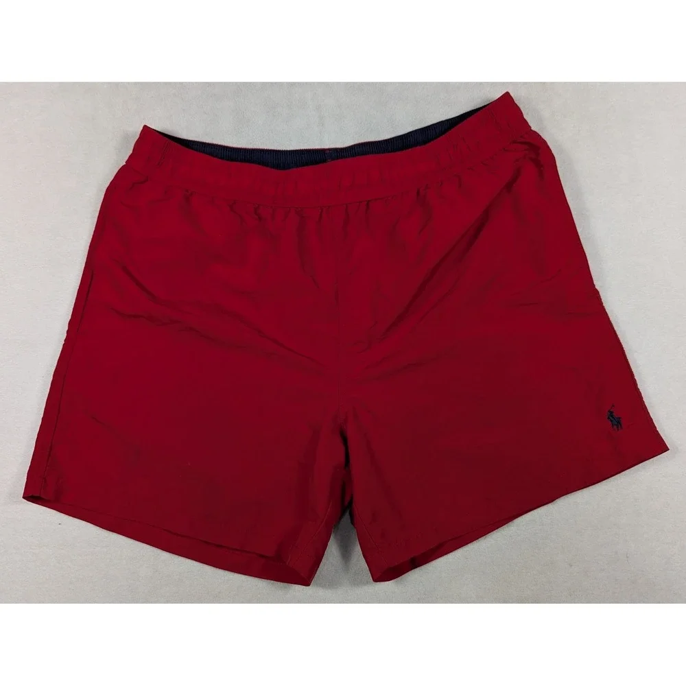Polo Ralph Lauren Mens XL Red Nylon Mesh Lined Swim Trunks Board Shorts Pony